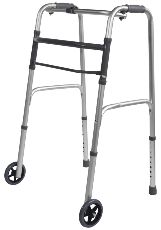 Aidapt Extra Wide Adjustable Height Folding Aluminium Lightweight Walking Frame with Wheels, Quick Fold Mechanism and Anti Slip Ferrule Feet to Aid Stability and Confidence When Walking Aid