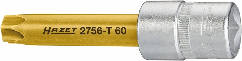 Hazet Cardan Shaft Insert Torx Screwdriver, Square Hollow 12.5 mm, Outer Profile, Total Length 103 mm, 1 Piece, CVD-tin Coated, 2756-T60