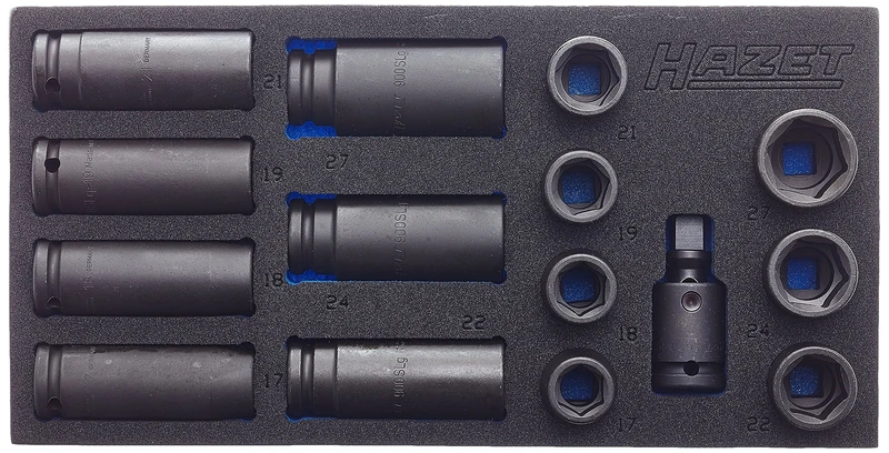 Hazet Socket Spanner Set 163-463/15, Square Hollow 12.5 mm (1/2 inch), Outer Hexagonal Traction Profile, Number of Tools: 15