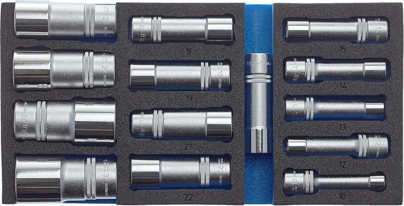 Hazet Socket Spanner Set 163-459/15, Square Hollow 12.5 mm (1/2 inch), External Hexagonal Traction Profile, Number of Tools: 15.