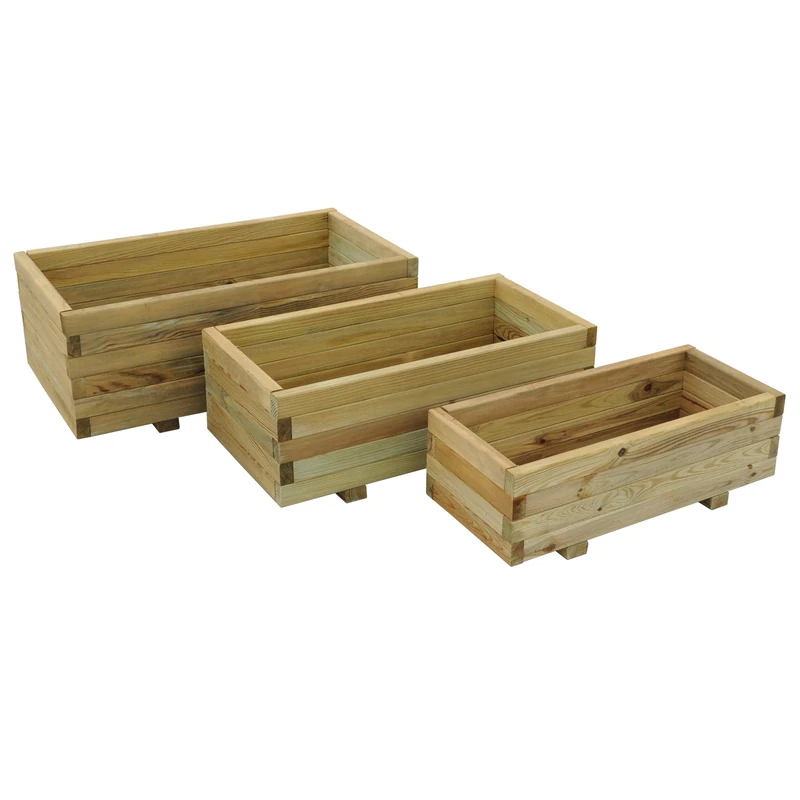 Forest Garden Wooden Durham Rectangular Planter (Set of 3) | 3 Different Sizes | Raised Bed Patio Flower Box