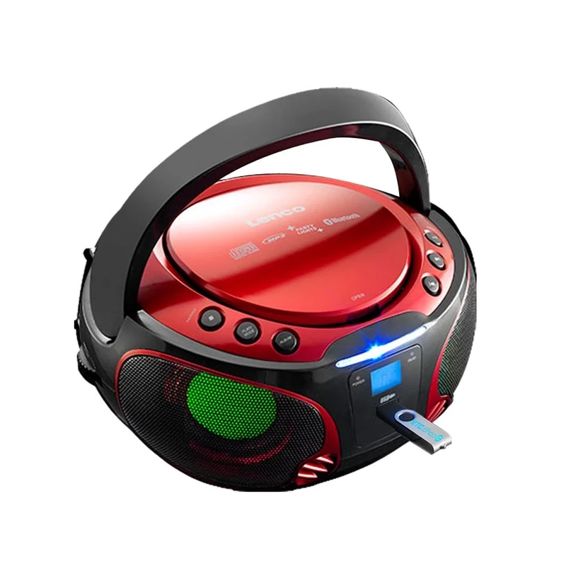 Lenco SCD-550 Party Boombox with Disco Lights / Portable Stereo with FM Radio, CD, Bluetooth and USB - Red