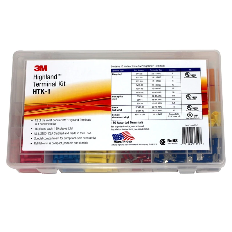 3M Highland Terminal Kit, HTK-1, Includes Ring, Fork, Butt Splice and disconnects, refillable, Compact, Portable, Durable, 1 Kit of 180 Pieces - Image 1