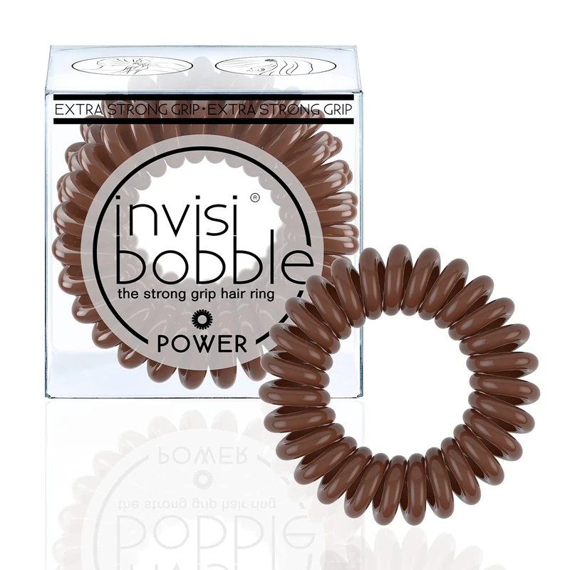 invisibobble POWER Hair Ties, Pretzel Brown, 3 Pack - Extra Strong Grip, Waterproof, Traceless - Perfect for Sports, Suitable for All Hair Types