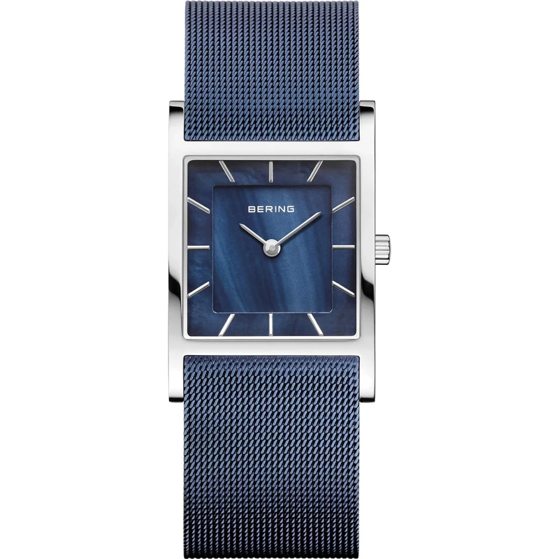 BERING Women's Quartz Watch, 26 mm Silver Stainless-Steel Case and Blue Dial, Milanese Strap, Sapphire Crystal, 5 ATM, 10426-307-S