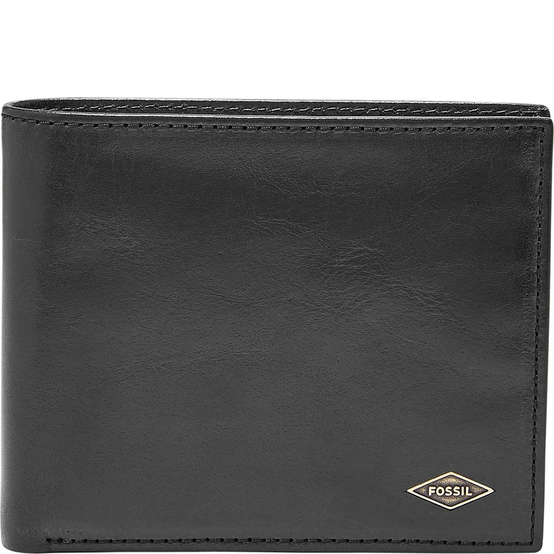 Fossil Men's Ryan Leather RFID Blocking Large Coin Pocket Bifold Wallet - - Black