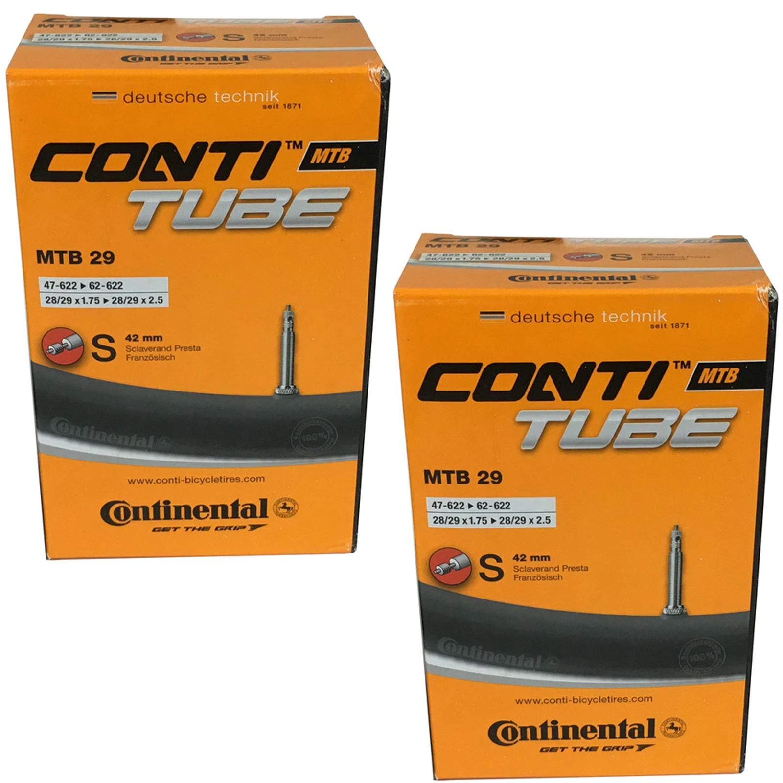 Continental 29" x 1.75-2.5 Mountain Bike Inner Tubes with 42mm Presta Valve (Pair), Black