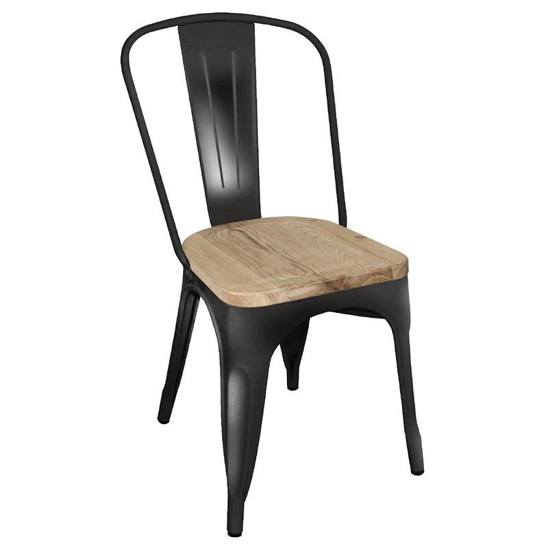 Bolero GG707 Dining Side Chairs with Wooden Seat pad, Steel, 855 mm Height, Black (Pack of 4)