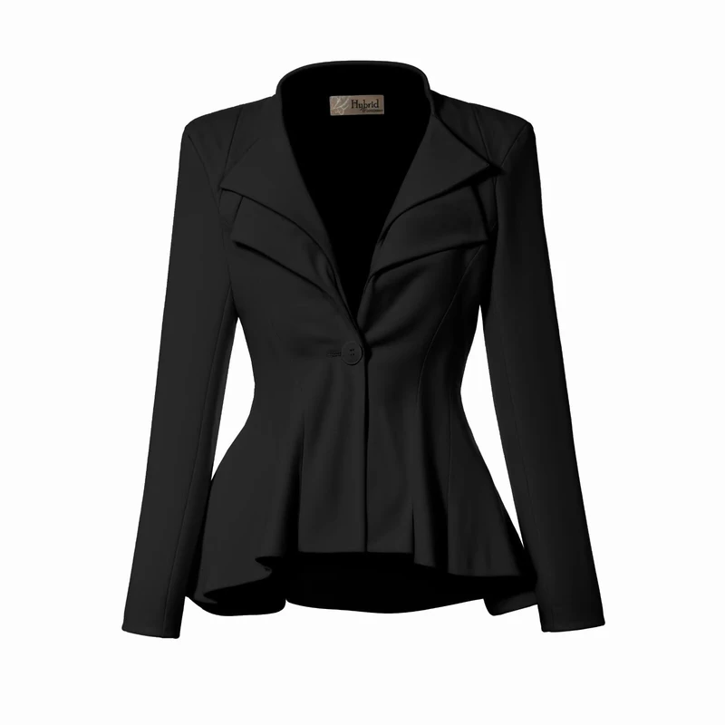 Hybrid & Company Women Double Notch Lapel Sharp Shoulder Pad Office Blazer