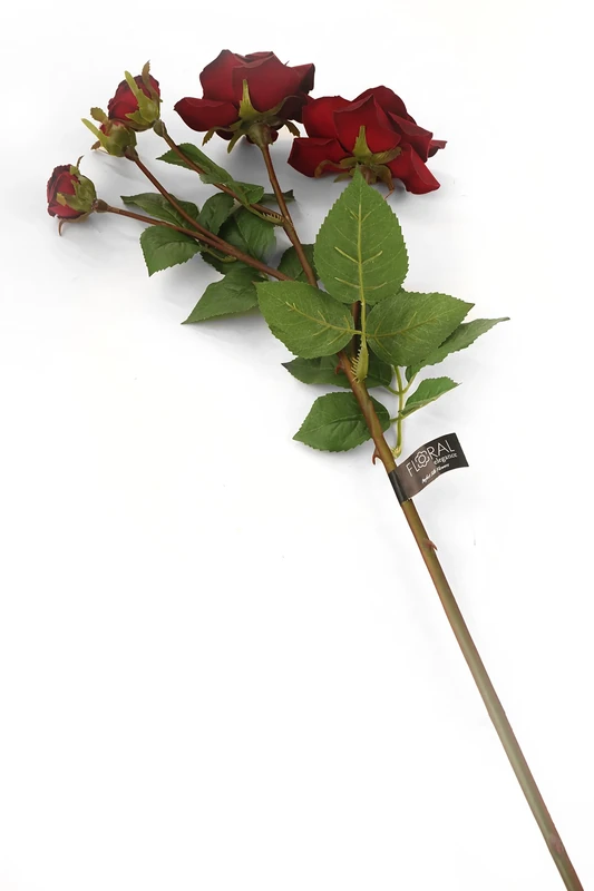 Floral Elegance Artificial 87cm Single Stem Burgundy Spray Rose Flowers x 6
