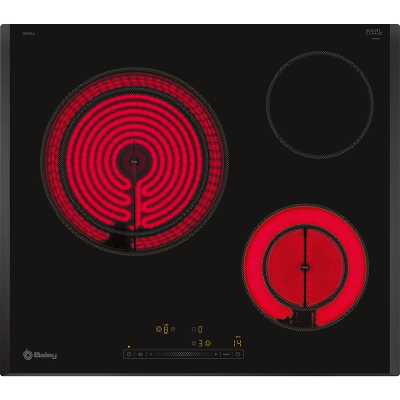 Balay 3EB765LQ – Ceramic Hob Plate, 3 Cooking Zones, 60 cm, Programming Function, Large Area 28 cm, Bevelled