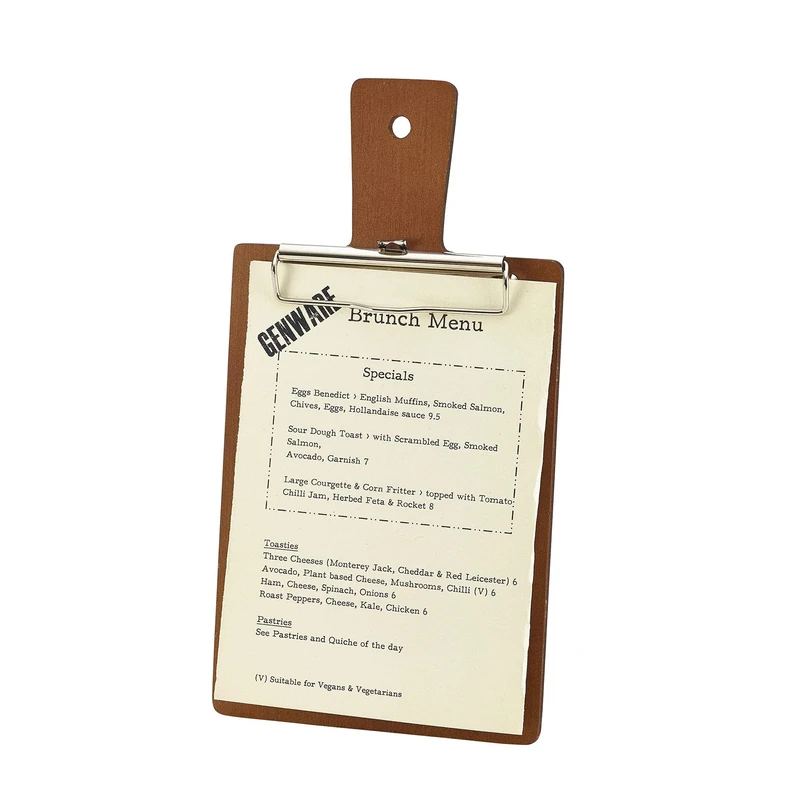 Genware Wooden Paddle Menu Board A5 - Set of 6 - Wood Clipboard for Restaurant Menu Displays