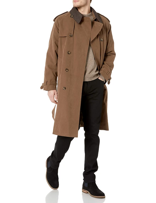 LONDON FOG Men's Iconic Double Breasted Trench Coat with Zip-Out Liner and Removable Top Collar Trenchcoat, British Khaki, 40 Short