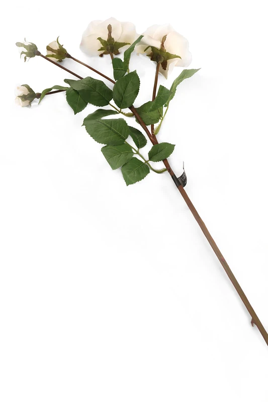 Floral Elegance Artificial 87cm Single Stem Ivory and Pink Tipped Spray Rose Flowers x 6
