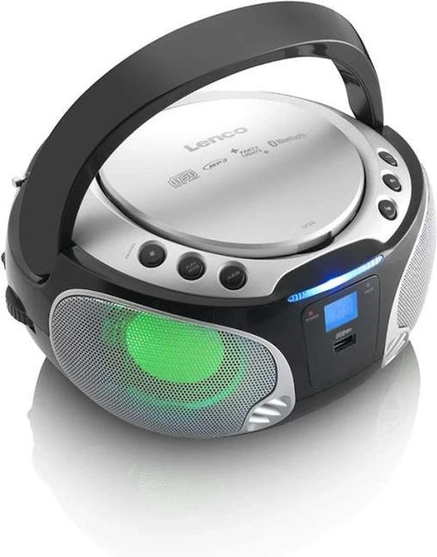 Lenco SCD-550 Party Boombox with Disco Lights / Portable Stereo with FM Radio, CD, Bluetooth and USB - Silver - Image 1