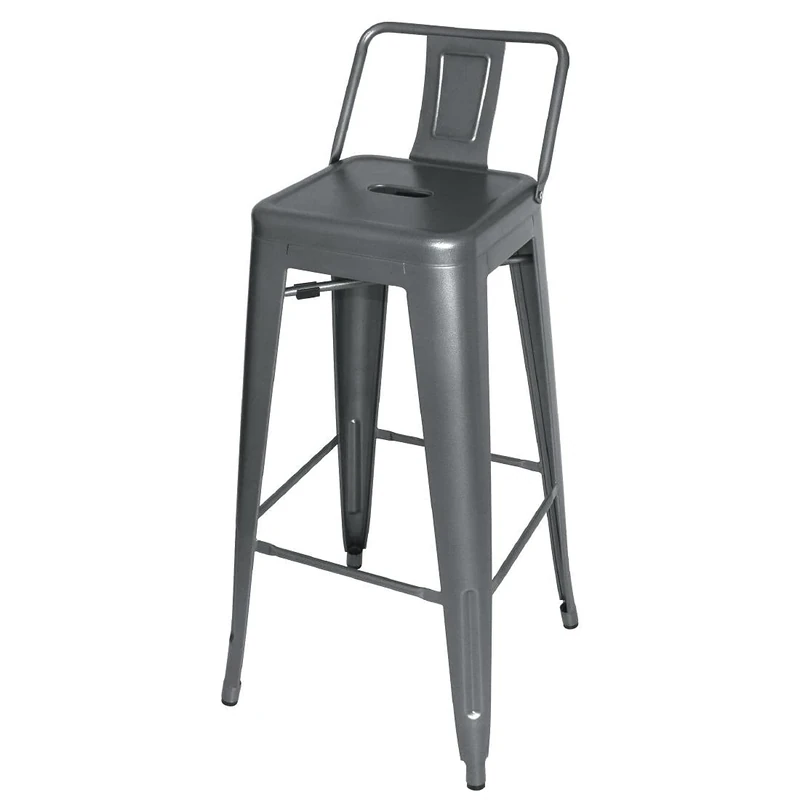 Bolero Bistro High Stool With Backrest Set (Pack of 4), Gun Metal Grey, Powder-Coated Steel, Seat Height: 770mm, Indoor and Outdoor Stools - Restaurant, Bars, Clubs and Home Use, DM935
