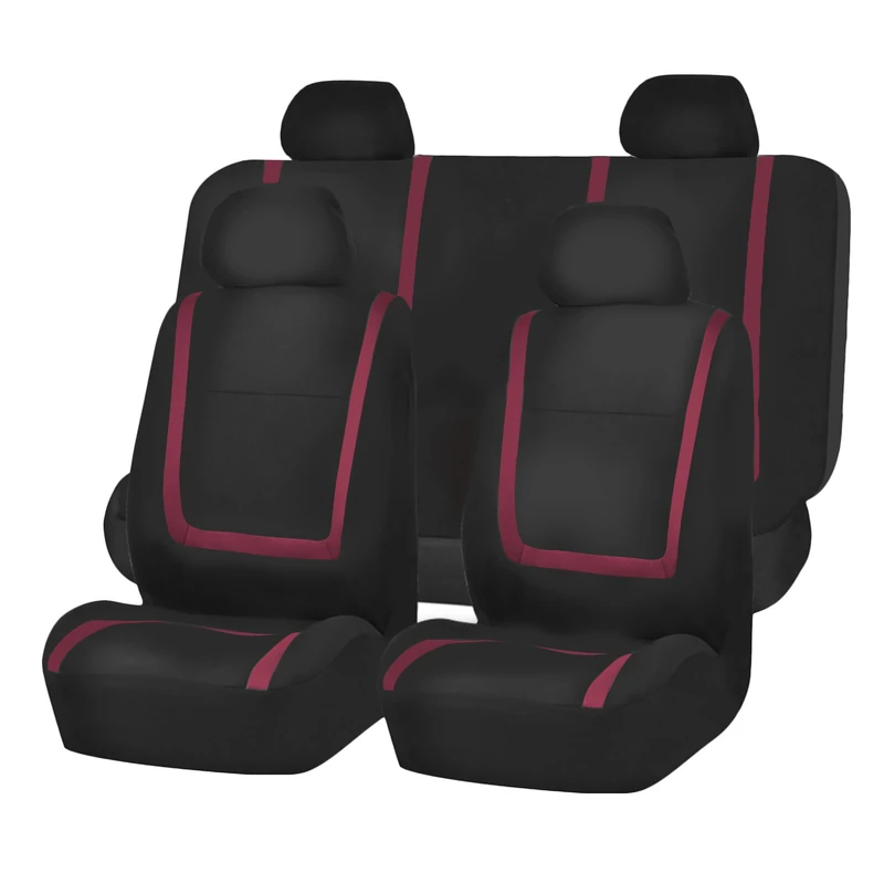 FH Group Automotive Seat Covers Burgundy Universal Fit Unique Flat Cloth fits most Cars, SUVs, and Trucks (with 4 Detachable Headrests and Solid Bench) FB032BURGUNDY114