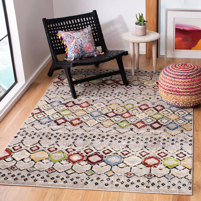 Safavieh Boho Chic Indoor Woven Rectangle Area Rug, Amsterdam Collection, AMS108, in Light Grey/Multi, 122 X 183 cm for Living Room, Bedroom or Any Indoor Space - Image 1