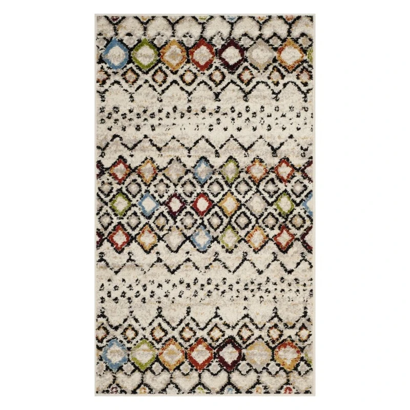 Safavieh Boho Chic Indoor Woven Rectangle Area Rug, Amsterdam Collection, AMS108, in Ivory / Multi, 91 X 152 cm for Living Room, Bedroom or Any Indoor Space