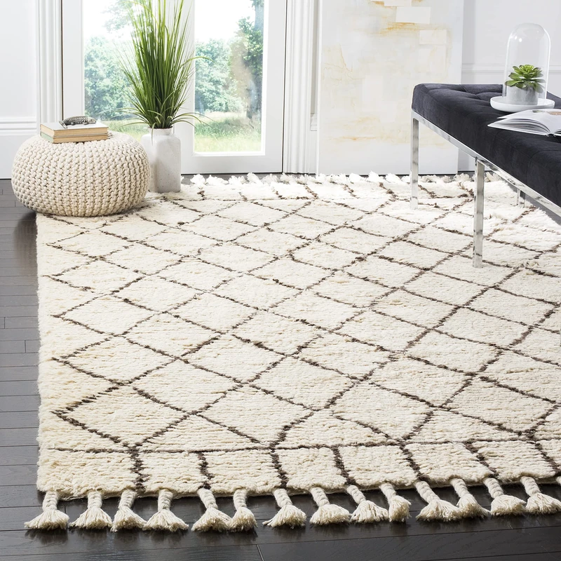 Safavieh Moroccan Indoor Hand Tufted Rectangle Area Rug, Casablanca Collection, CSB725, in Ivory / Brown, 183 X 274 cm for Living Room, Bedroom or Any Indoor Space
