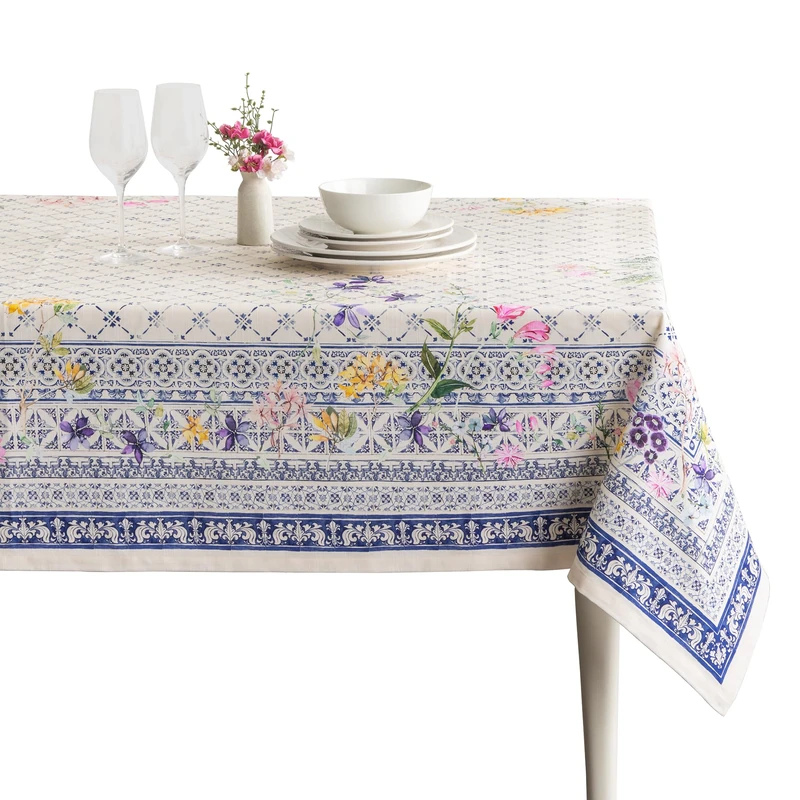 Maison d' Hermine Table Cloth Rectangle Table 100% Cotton 60 x 90 Inches Tablecloth Reusable Decorative Everyday Use for Dining Room, Farmhouse, Home, Party, Festive & Wedding Spring Summer - Faience