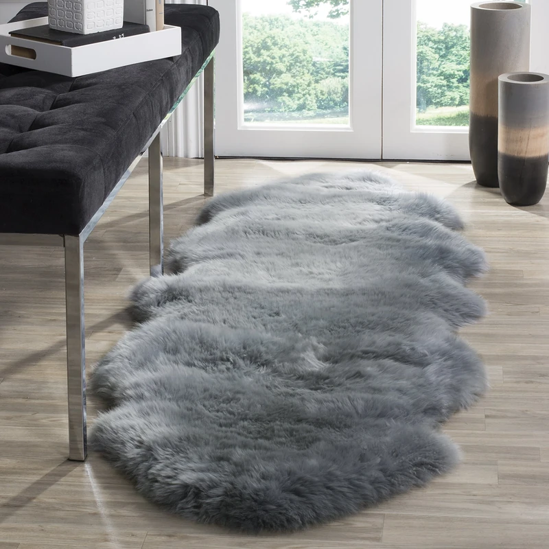 Safavieh Sheepskin Indoor Hand Made Runner Area Rug, Fur Collection, SHS121, in Steel Blue, 61 X 183 cm for Living Room, Bedroom or Any Indoor Space
