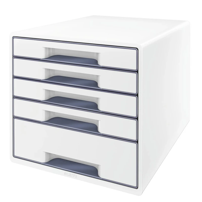 Leitz CUBE drawer box with 4 drawers, white/grey, A4, with transparent drawer insert, WOW, 52142001