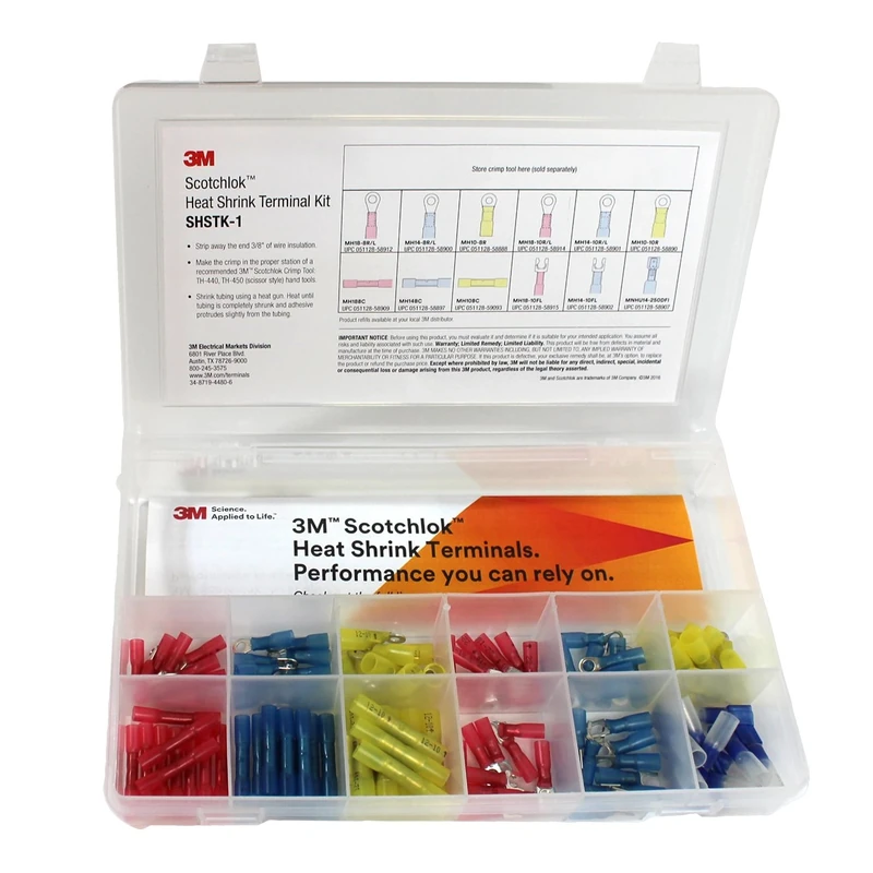 3M Scotchlok Heat Shrink Terminal Kit, SHSTK-1, Selection of 12 terminals, refillable kit is Compact, Portable and Durable, 1 Kit of 120 Pieces