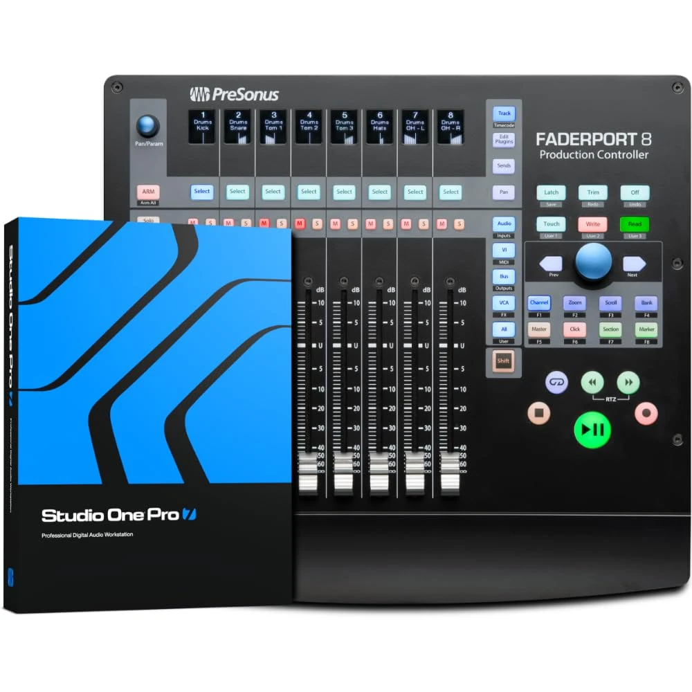 Presonus FaderPort 8, DAW Mix Music Production Controller with Studio Magic Plug-In Suite, Studio One Artist DAW, Software Bundle For Recording, Streaming and Podcasting