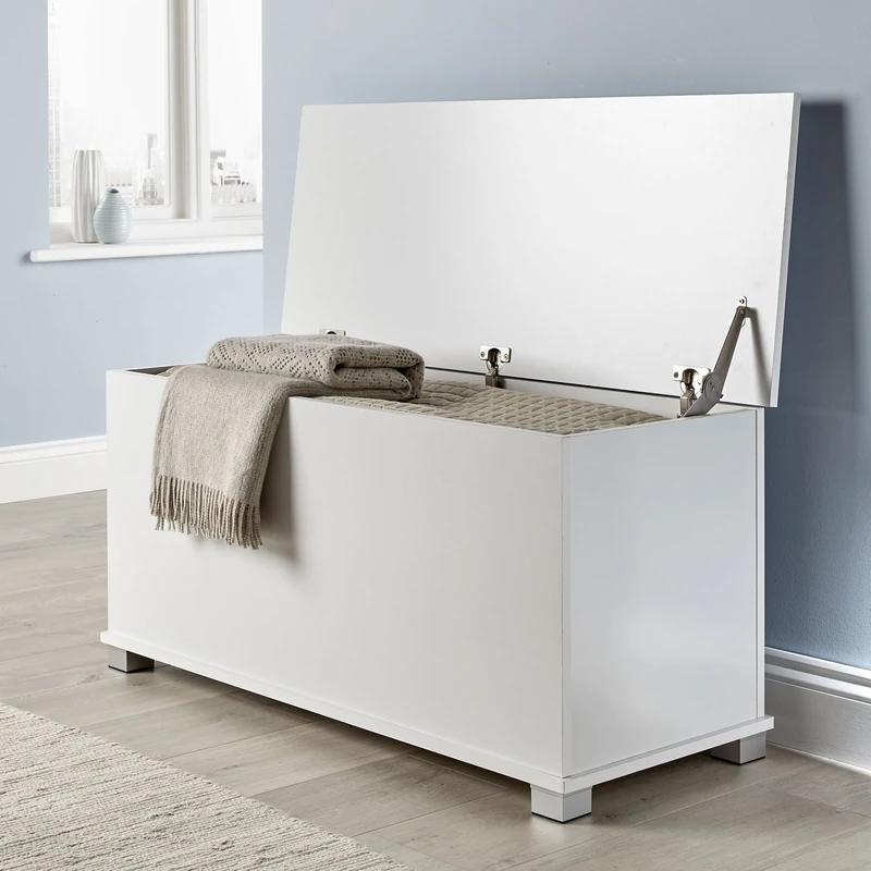Home Source Ottoman Storage Toy Chest Bedding Blanket Box, White, 99cm - Image 1