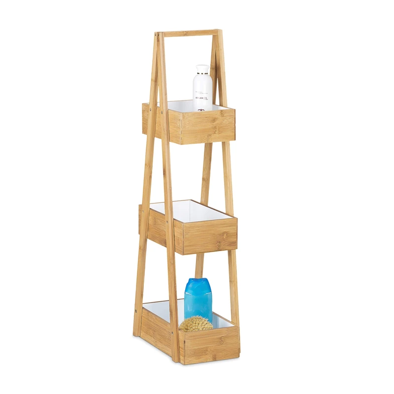 Relaxdays Bamboo Bathroom Caddy Size: 82 x 30 x 18 cm w/ 3 Practical Shelves Bathroom Butler w/ 3 Baskets Bamboo Storage & Organization Stand made with Natural Materials for Bathrooms, Natural Brown