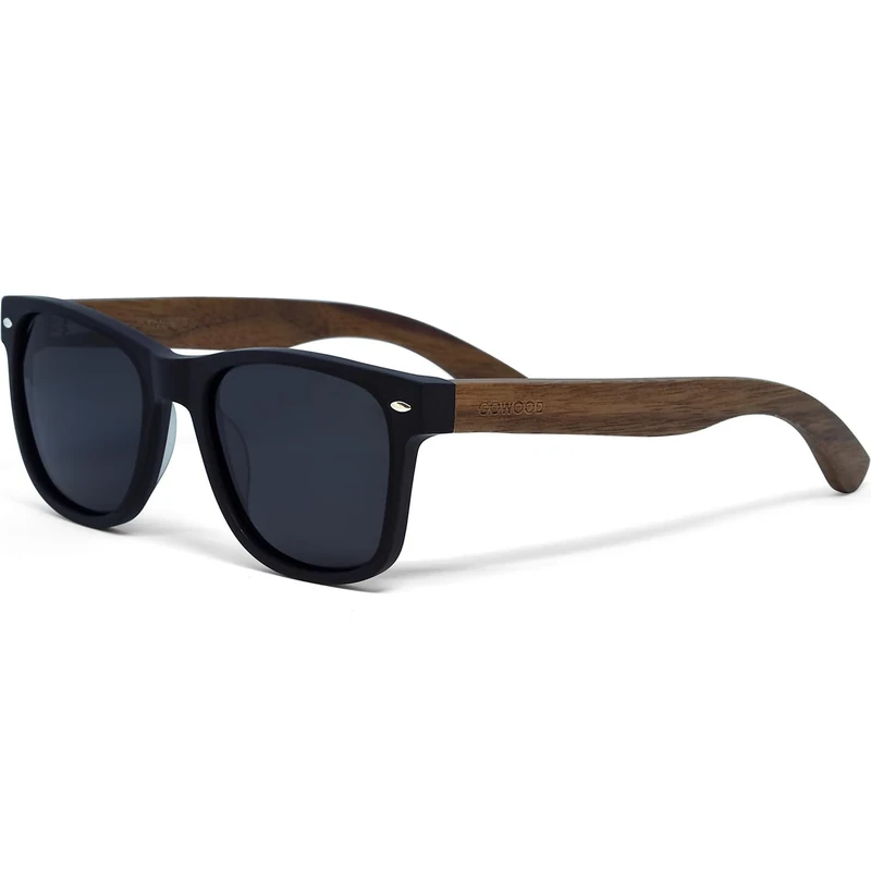 GOWOOD Polarized Sunglasses - Walnut Wood & Black Acetate - Image 1