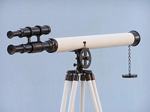 Hampton Nautical Floor Standing Oil-Rubbed Bronze/White Leather Griffith Astro 64"-Old Telescope-Nautical Decoration
