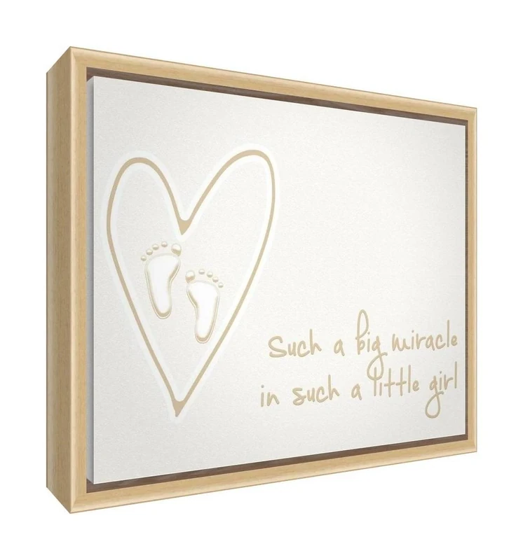 Feel Good Art Framed Box Canvas with Solid Natural Wooden Surround - Newborn Design, Such a Big Miracle in Such a Little Girl - Beige (44 x 34 x 4 cm)