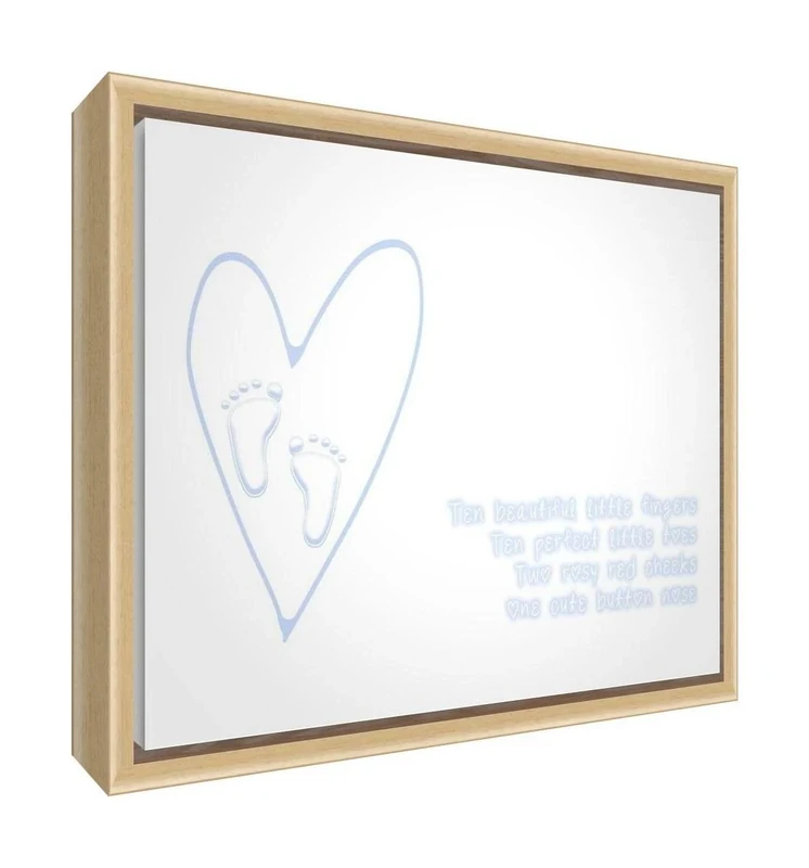 Feel Good Art Framed Box Canvas with Solid Natural Wooden Surround - Newborn Design, Ten Fingers & Toes Poem - Baby Blue (44 x 34 x 4 cm)