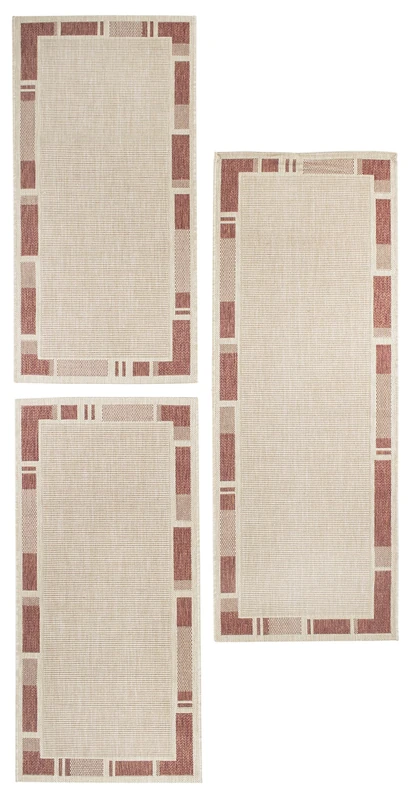 andiamo Louisville Woven Rug Border Carpet Runner Set Bridge, Polypropylene, Beige/Terra, 2x67x140 + 180x67x1