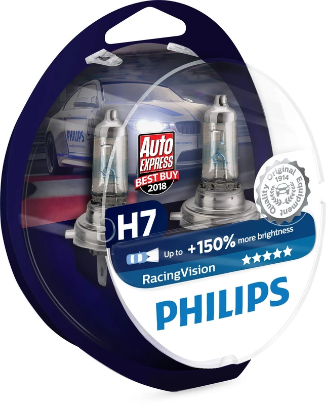 Philips RacingVision +150% H7 headlight bulb 12972RVS2, twin pack - chrome - Image 1