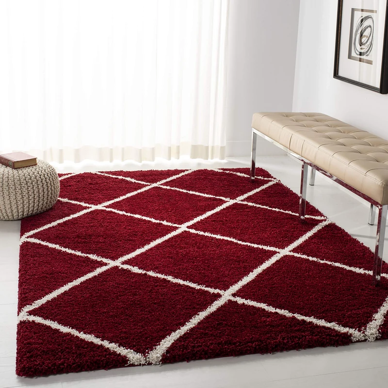 Safavieh Shaggy Indoor Woven Rectangle Area Rug, Hudson Shag Collection, SGH281, in Red/Ivory, 122 x 183 cm for Living Room, Bedroom or Any Indoor Space