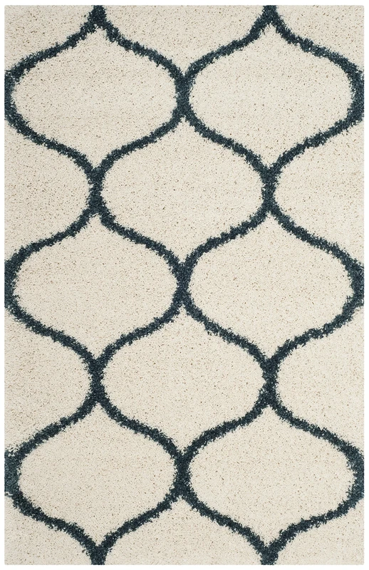 Safavieh Shaggy Indoor Woven Rectangle Area Rug, Hudson Shag Collection, SGH280, in Ivory/Slate Blue, 122 x 183 cm for Living Room, Bedroom or Any Indoor Space