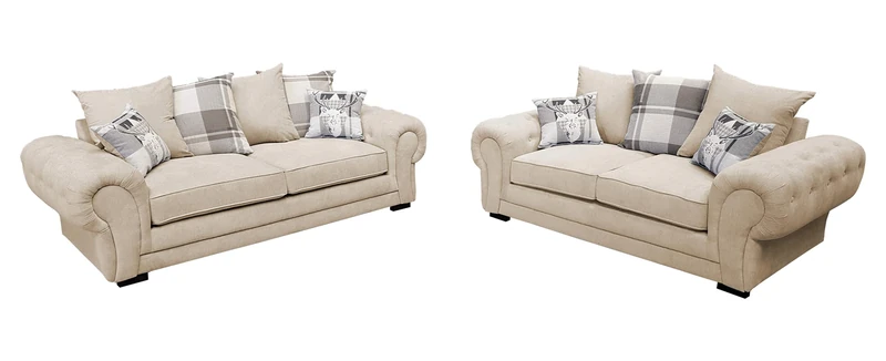 Verona 3+2 seater Fabric Grey Brown Cream Designer Scatter Cushions Living Room Furniture (Cream)
