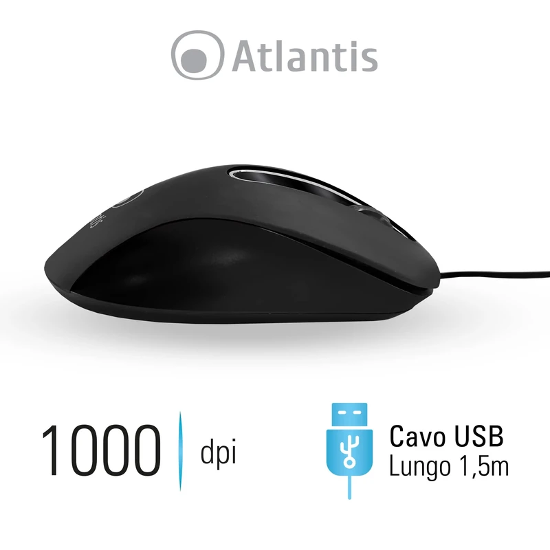 Atlantis Land Optistar Optical USB Mouse 1000 dpi USB Optical Right Handed Mouse – Black (Right Hand, 1000 dpi, USB, Black)