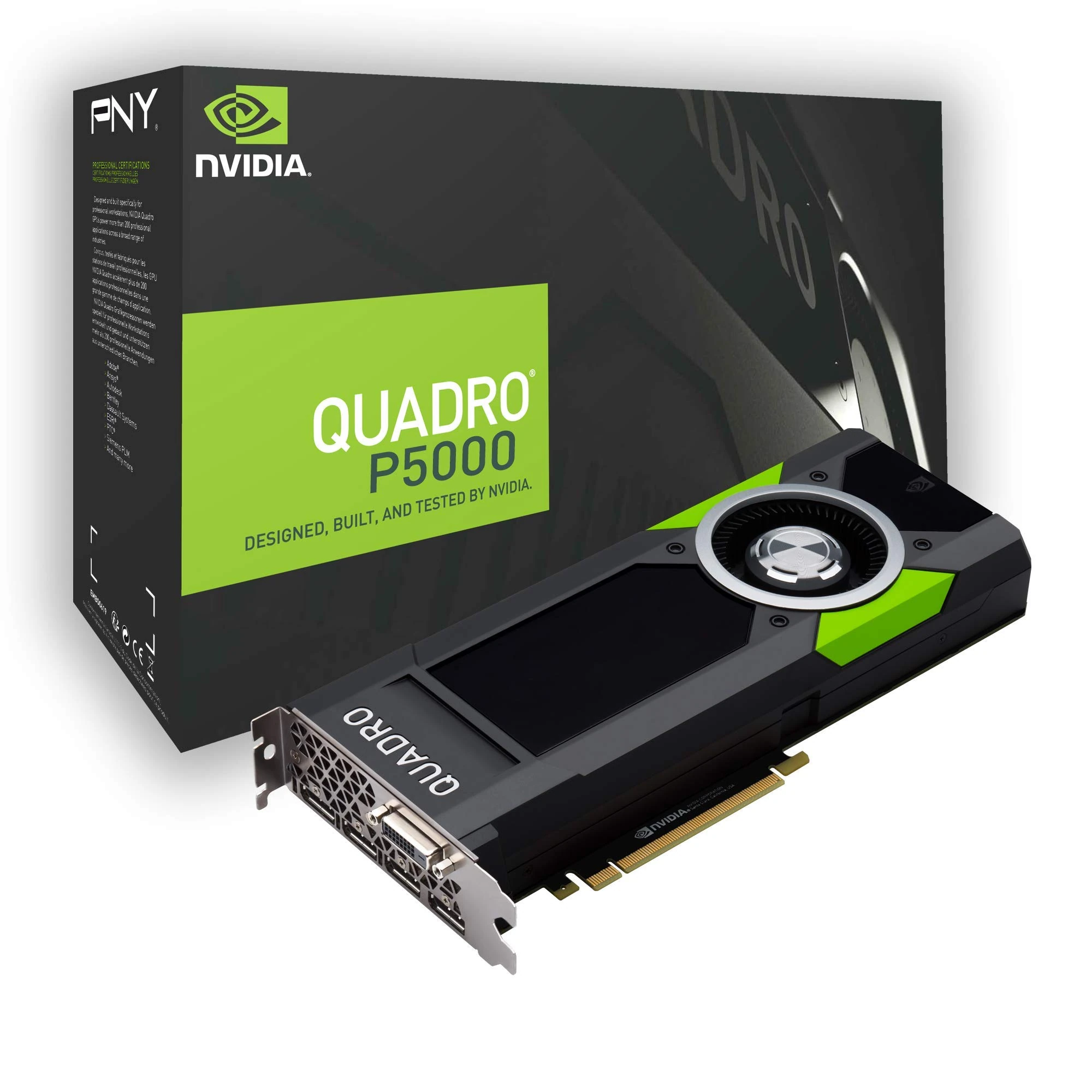 PNY Quadro P5000 Professional Graphic Card 16GB GDDR5 PCI Express 3.0 x16, Dual Slot, 4x DisplayPort, 1x DVI-I DL, 5K Support, Ultra-quiet active fan
