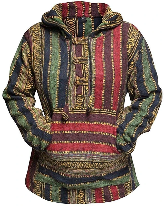 SHOPOHOLIC FASHION Boho Baja Hippie Pullover Hoodies for Women, Ladies Fleece Tops with Long Sleeves, Toggle Fastening Cotton Jumper Clothing, Multicoloured (2XL/Maroon) - Image 1