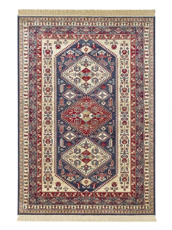 Mint Rugs Cult Rug Living Room Rug Classic Velvet Rug with Fringes Oriental for Living Room Kitchen Hallway or Bedroom Tightly Woven Synthetic Fibre Blue 120 x 170 cm - Image 1