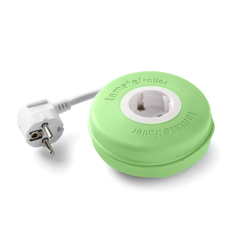 Famatel 2992-G Roller | Roll-Up with 1 Socket | 2 Metres | Silicone Material | Child Protection | High Flexibility and Resistance | Green