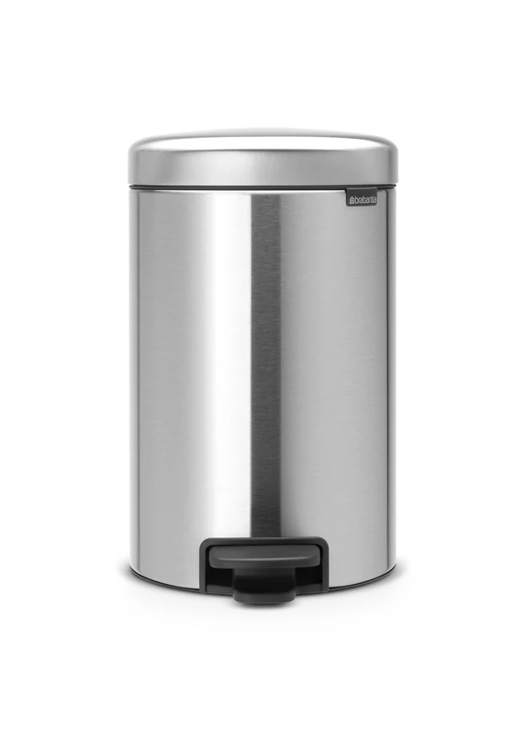 Brabantia NewIcon Pedal Bin 12L (Matt Steel FPP) Soft-Closure Rubbish Waste Bin, Removable Inner Bucket + Free Bin Bags, Matt Steel Fingerprint Proof