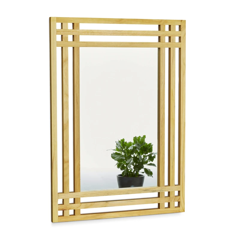 Relaxdays Pine Wood Mirror, Size: 70 x 50 x 2 cm Wall Mirror Hanging Mirror for the Bathroom, Wall-Mounted Large Bath Mirror with Wooden Frame as Deco Mirror Bathroom Mirror, Natural Brown