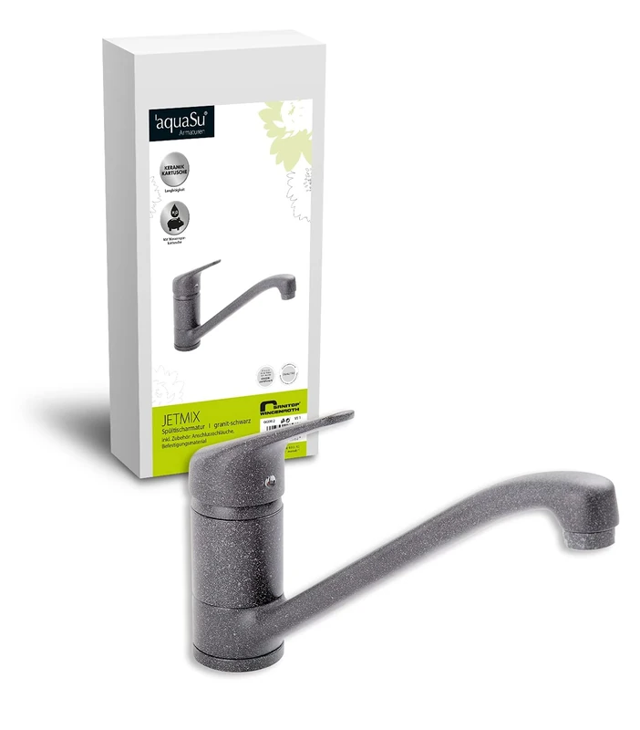 AquaSu® Jetmix 06398 2 Single-Lever Mixer Tap for Sink, Kitchen Sink, Granite/Black