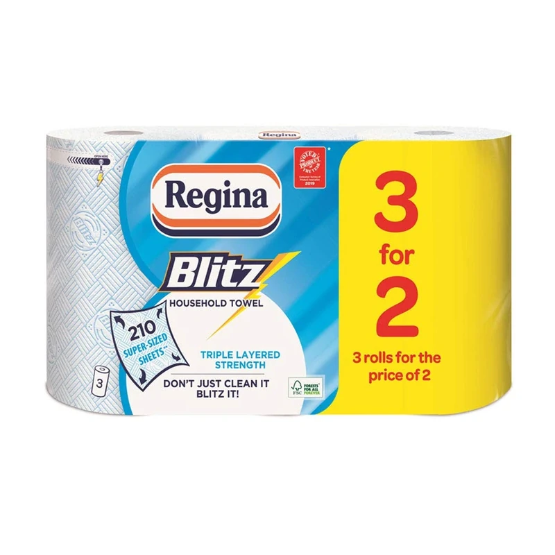 REGINA BLITZ KITCHEN TOWEL 3'S (16 Packs of 3 rolls) 48 rolls