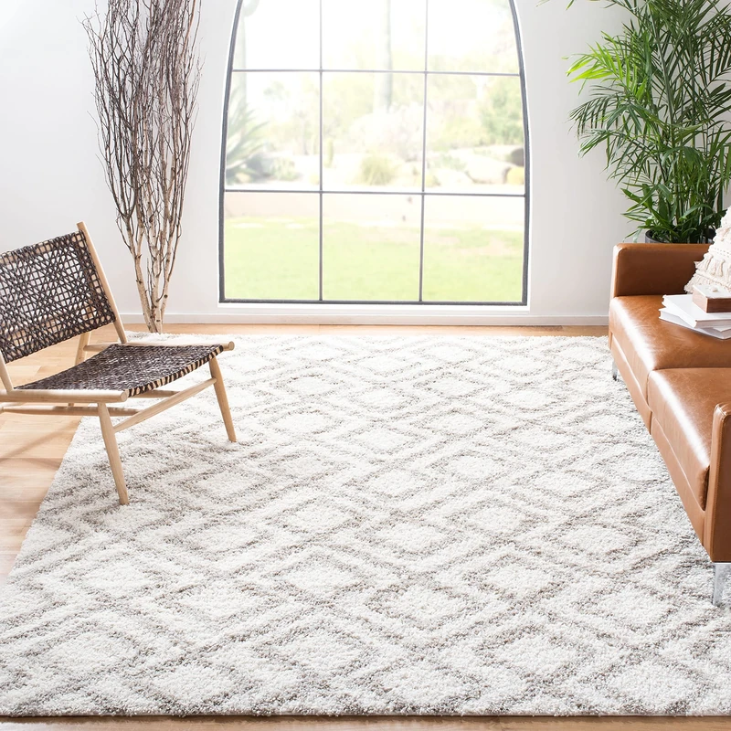 Safavieh Shaggy Indoor Woven Square Area Rug, Arizona Shag Collection, ASG740, in Ivory / Beige, 201 X 201 cm for Living Room, Bedroom or Any Indoor Space